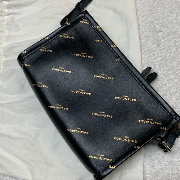 Balenciaga Allover Black Bazar Logo Pochette Shoulder Crossbody Bag - Picture 11 of 16